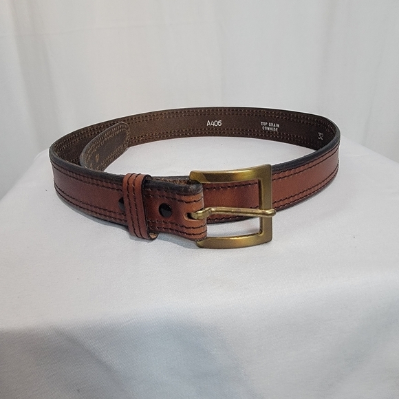 Accessories - Womens Brown Leather Belt with Brass Buckle